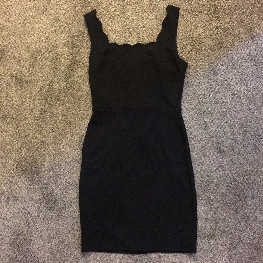 Scalloped black aqua dress